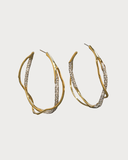 ALEXIS BITTAR Intertwined Two Tone Pave Hoop Earring 14k Gold Plated Brass(2 Colors)