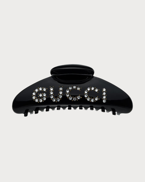 GUCCI 'GUCCI' Hair Clip with Crystals | 古馳 髮夾 (Black)