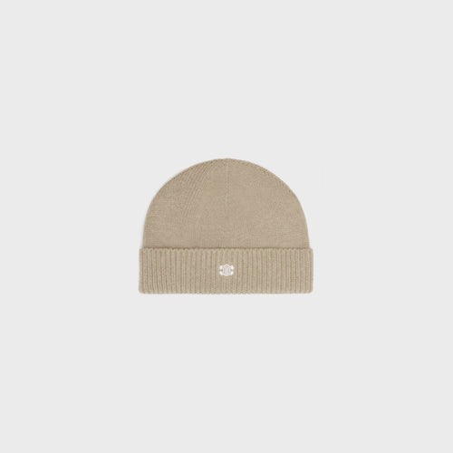CELINE Triomphe Beanie in wool and cashmere | Celine beanie (sand)