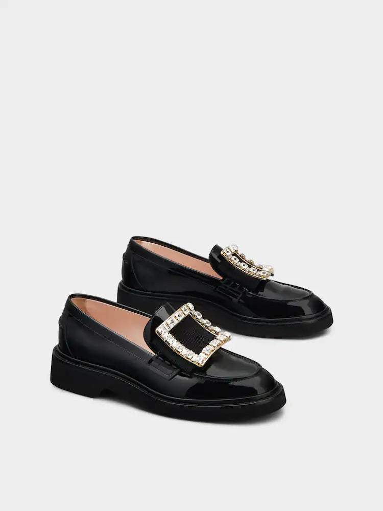 ROGER VIVIER Viv' Rangers Strass Buckle Loafers in Patent Leather RV  Loafers (Black)