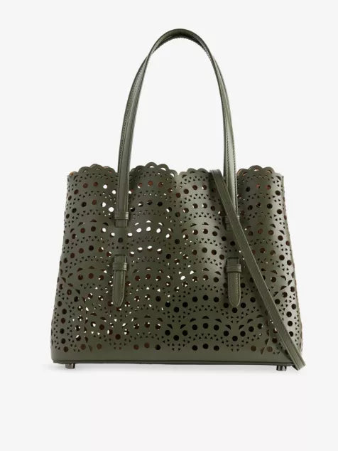ALAIA Mina 25 Cut-Out Pattern Leather Tote Bag Olive | 手袋 (橄欖綠)