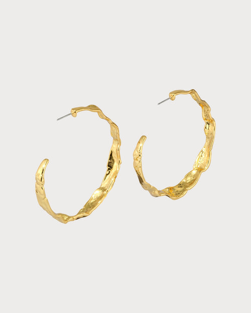 ALEXIS BITTAR Brut Textured Gold Hoop Earring 14k Gold Plated Brass(Gold)
