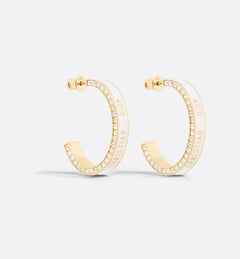 CHRISTIAN DIOR Large Dior Night Code Hoop Earrings Gold-Finish Metal, White Crystals | Dior Earrings (Multicolor)