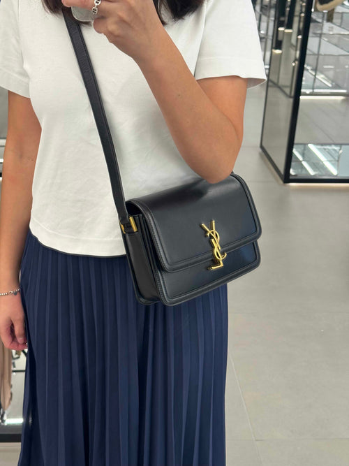 YSL SAINT LAURENT Solferino Satchel in Box Leather(Medium/Black)