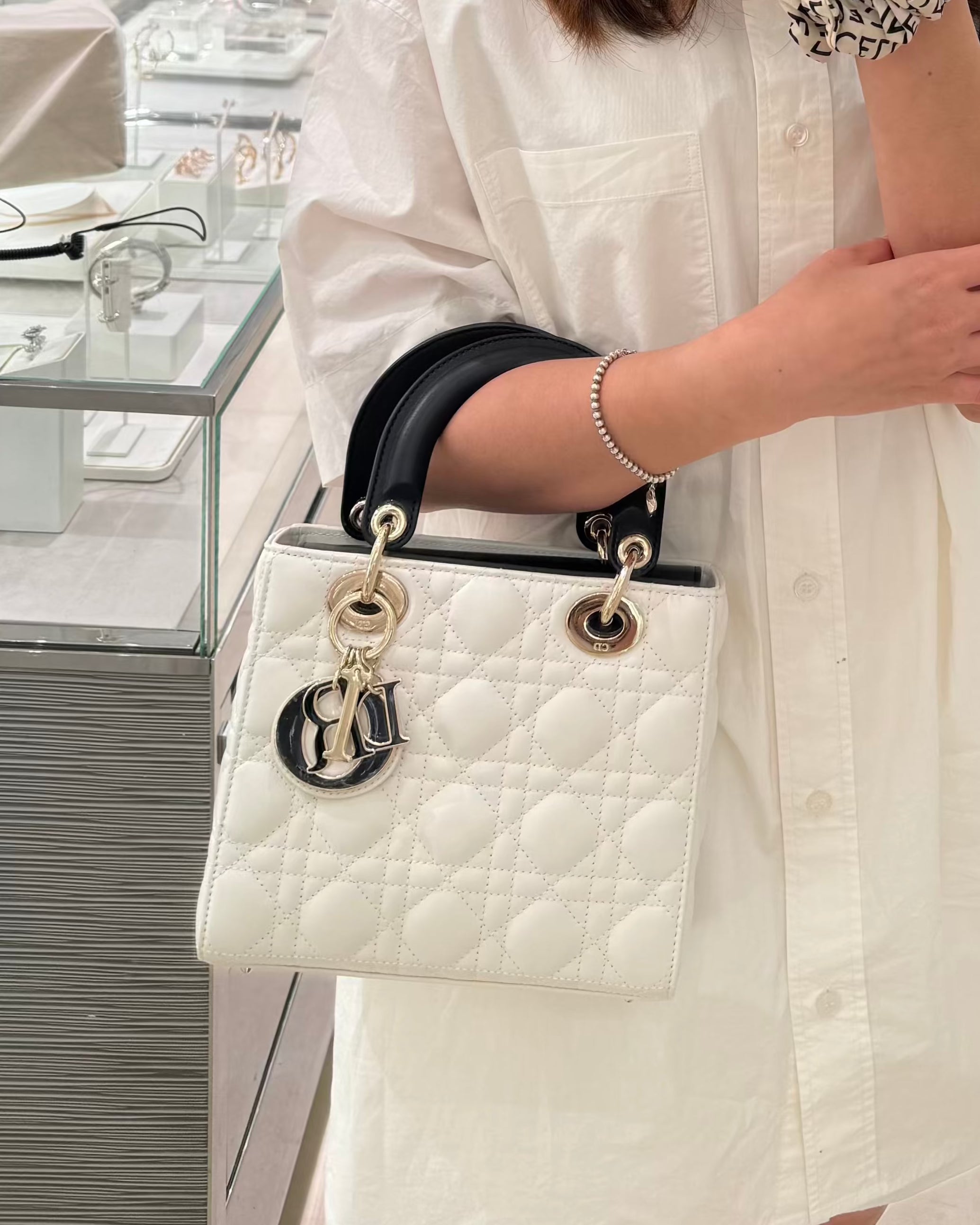 CHRISTIAN DIOR Two Tone Black and White Small Lady Dior Bag Dior han LondonKelly