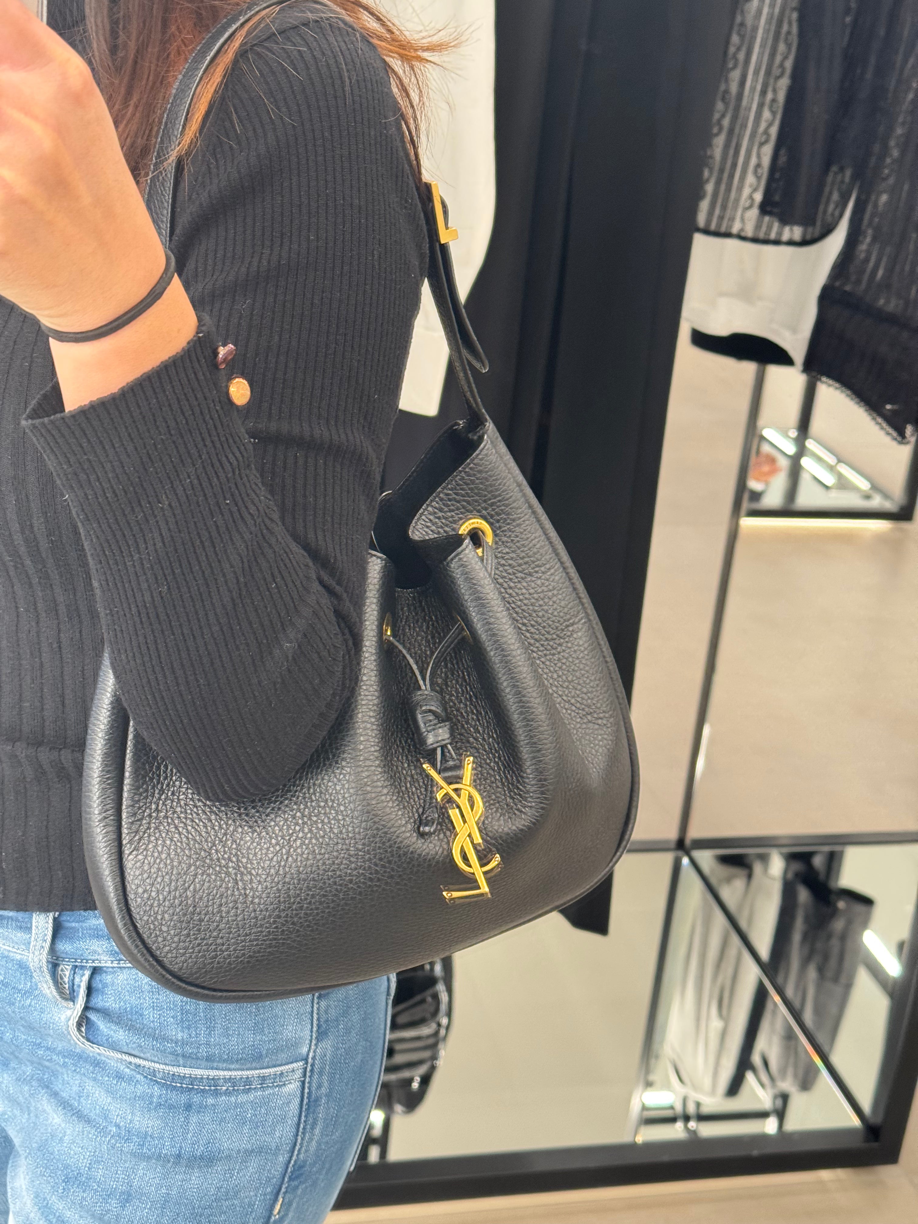 YSL SAINT LAURENT Paris VII Hob Bag Leather(Black) | LONDONKELLY YSL SAINT LAURENT Paris VII Hob Bag Leather(Black) | LONDONKELLY