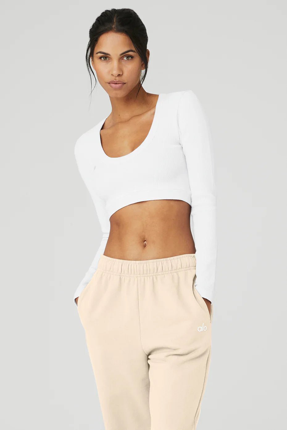 ALO Yoga Seamless Ribbed Cropped Serene Long Sleeve 尼龍長袖上衣(2