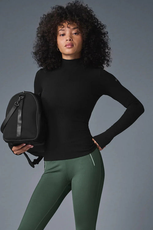 ALO YOGA Wellness Rib Mock Neck Long Sleeve | 羅紋高領長袖上衣 (黑色) - LondonKelly 英國名牌代購