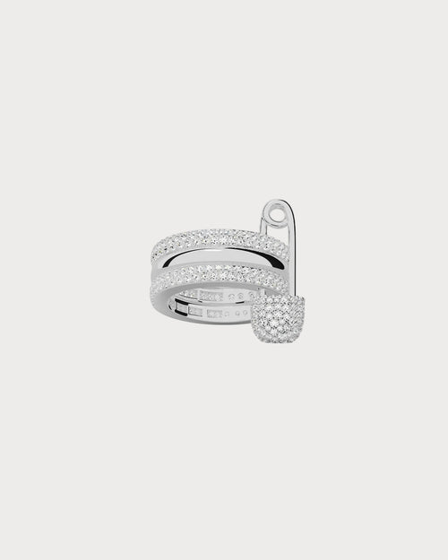 APM MONACO A22271OX Love, Smile, Bonheur Triple Hoop Safety Pin Ring | 三环安全别针戒指 (银色) - LondonKelly 英国名牌代购