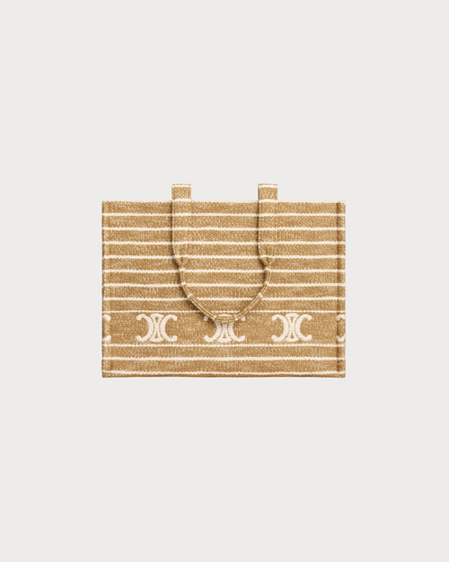CELINE Large Cabas Thais In Striped Textile | 赛琳 手提袋 (大码/啡白色) - LondonKelly 英国名牌代购