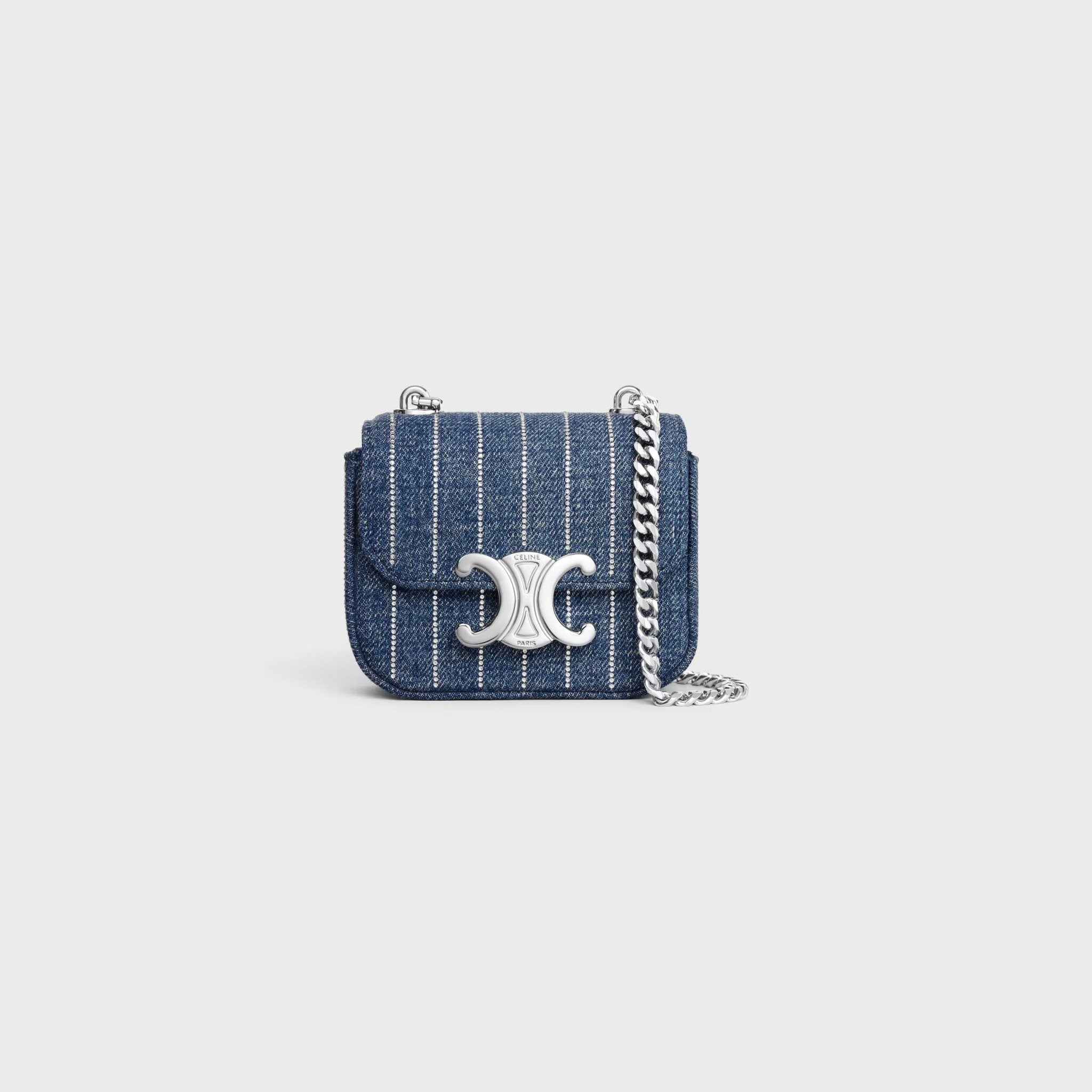 CELINE Mini Chain Claude In Striped Denim | 賽琳迷你手袋(牛仔 ...