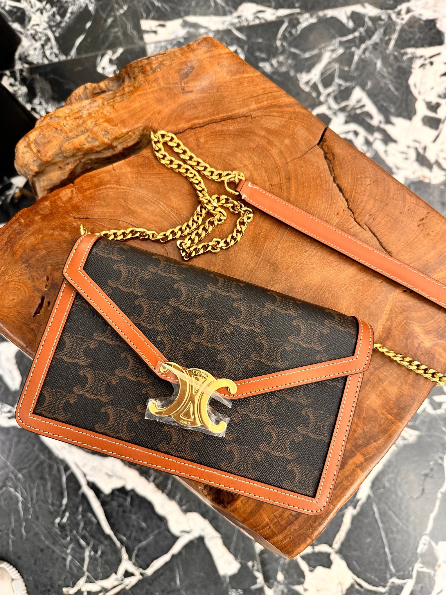 CELINE Triomphe Canvas Wallet on Chain Celine wallet with chain bro LondonKelly