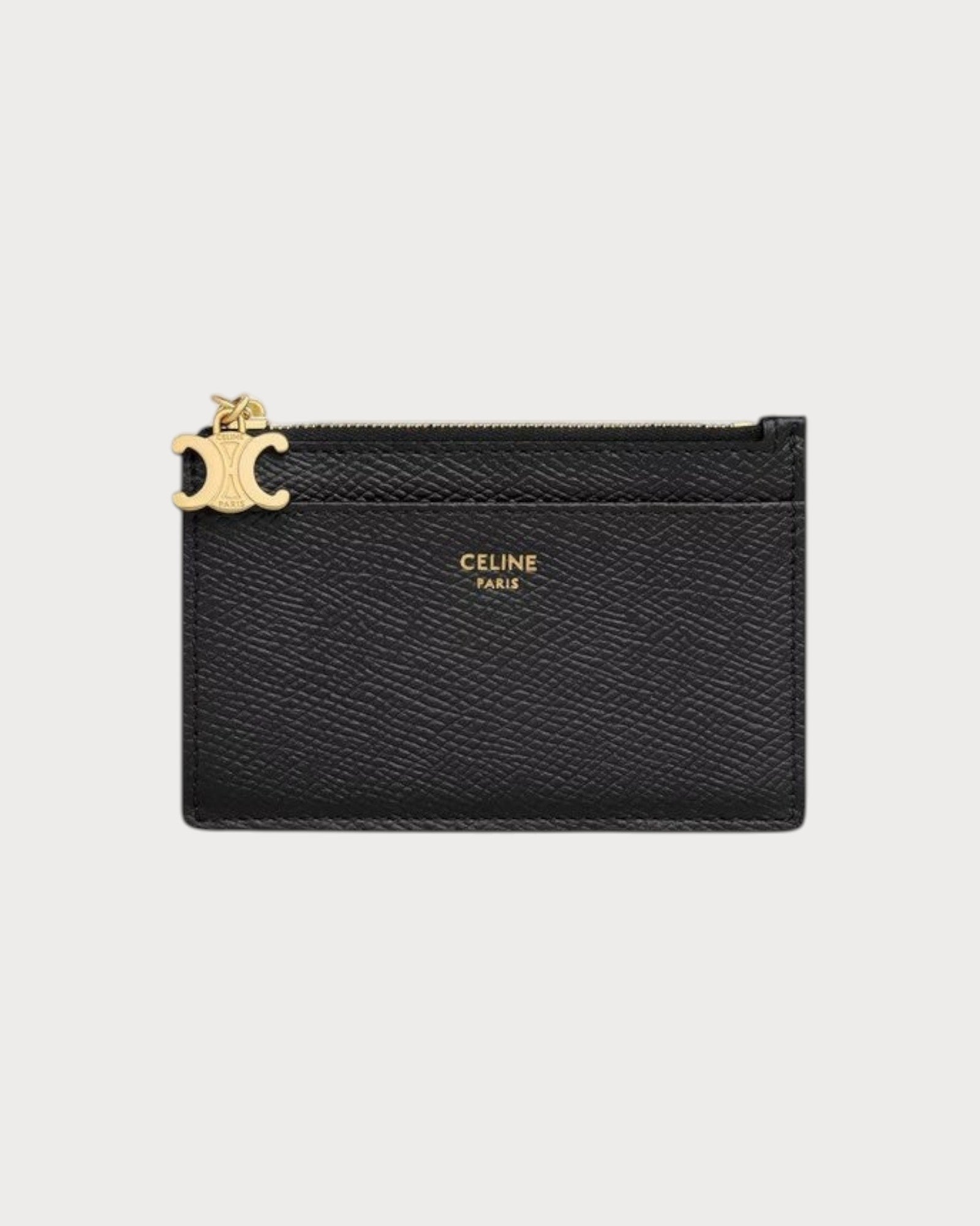 CELINE Zipped Card Holder Triomphe Charms Grained Calfskin(3