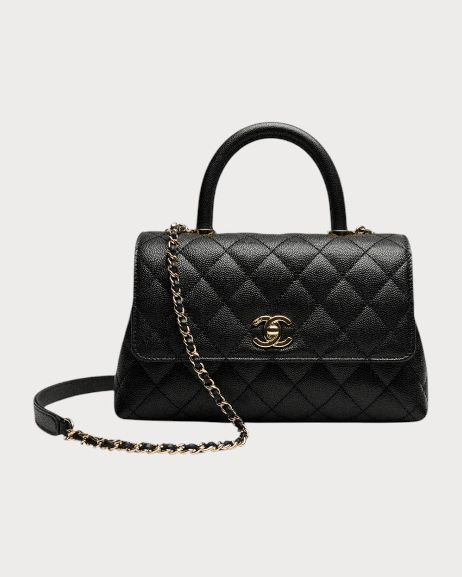CHANEL A92990 Flap Bag with Top Handle Grained Calfskin(Black