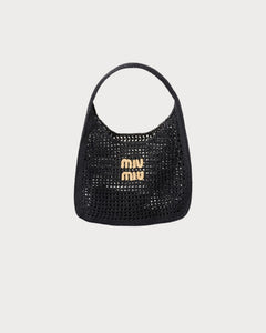 MIU MIU Woven Fabric Hobo Bag | 繆繆 草編袋 (Black)