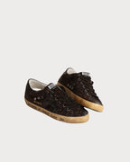 GOLDEN GOOSE Super - Star in brown glitter with black leather star and heel tab | 黃金鵝 Super - Star 棕色亮片款,搭配黑色皮革星星與後跟標籤(棕色) - LondonKelly 英國名牌代購