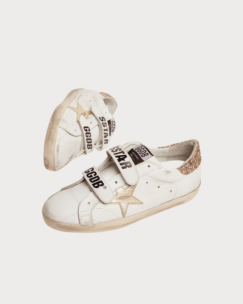 GOLDEN GOOSE Women's Old School with gold star in laminated leather | 黃金鵝 女款 Old School 搭配鍍膜皮革金色星星(白色) - LondonKelly 英國名牌代購