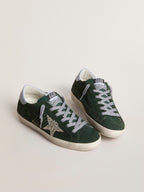 GOLDEN GOOSE Women's Super - Star in green suede, silver glitter star and leather heel tab | 黃金鵝 女款 Super - Star 綠色麂皮款,搭配銀色亮片星星與皮革後跟標籤(灰色) - LondonKelly 英國名牌代購