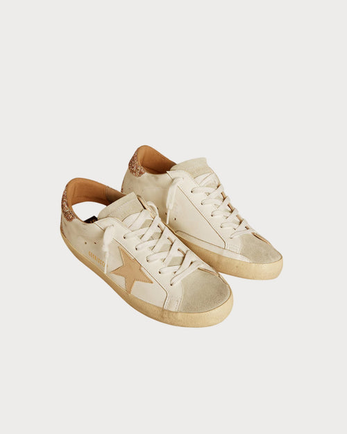 GOLDEN GOOSE Women's Super - Star with nude leather star and gold glitter heel tab | 黃金鵝 女款 Super - Star 搭配裸色皮革星星與金色亮片後跟標籤(白色) - LondonKelly 英國名牌代購