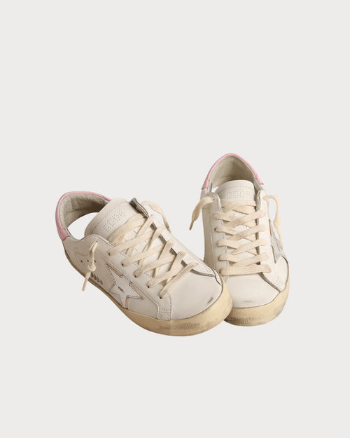 GOLDEN GOOSE Women's Super - Star with silver leather star and pink heel tab | 黃金鵝 女款 Super - Star 搭配銀色皮革星星與粉色後跟標籤(白色) - LondonKelly 英國名牌代購