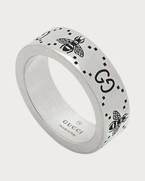 GUCCI GG and Bee Engraved Ring | 古馳 戒指 (銀色) - LONDONKELLY 英國名牌代購