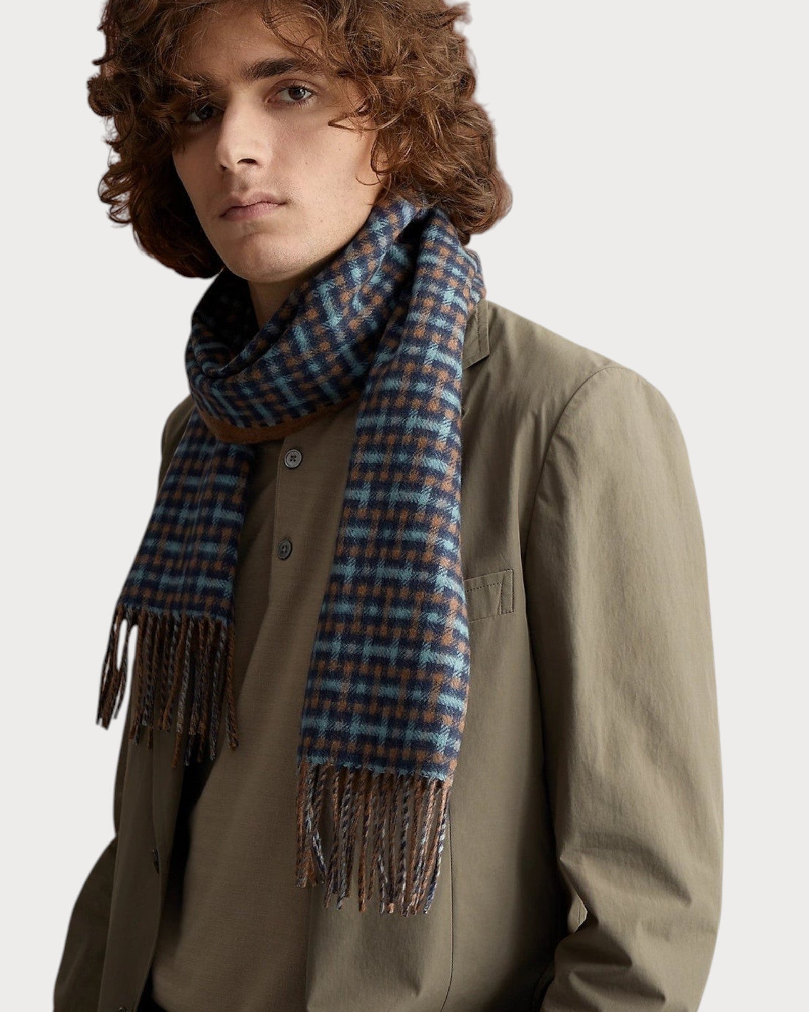 HERMES Men's H Ecossais Recto-Verso Muffler Cashmere(Many