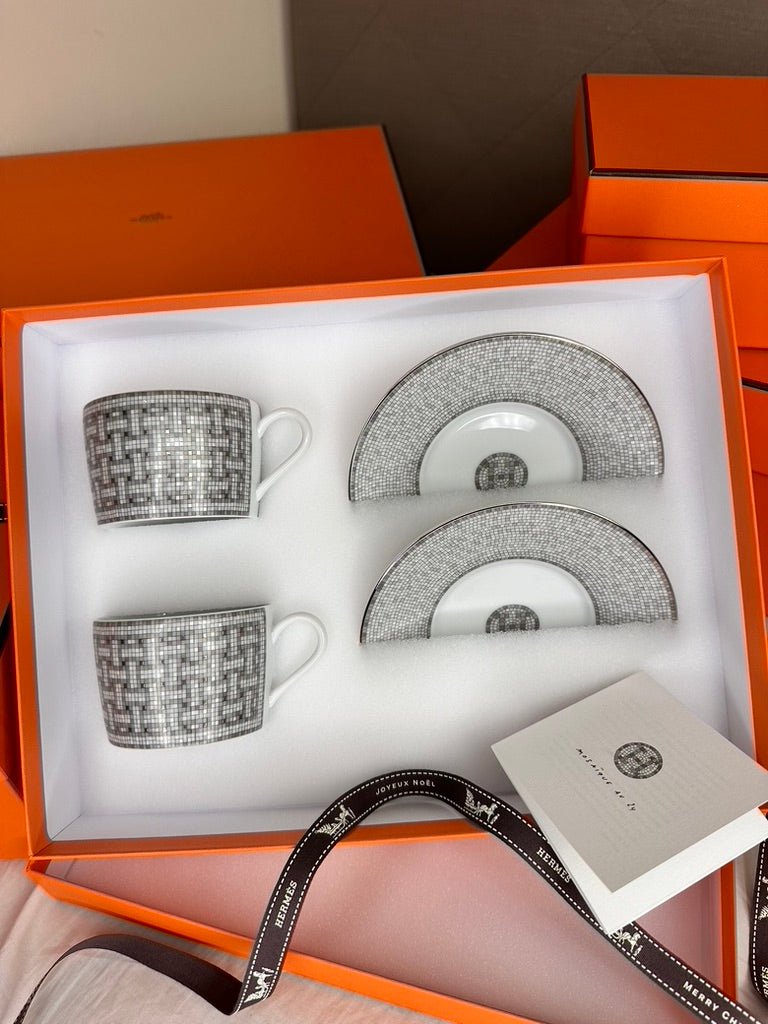 HERMES Mosaique AU 24 Platinum Tea Cup and Saucer | Hermès tea cup