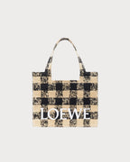 Loewe Large Loewe Font Tote in Raffia | 罗意威 草编袋 (米黑色) - LondonKelly 英国名牌代购