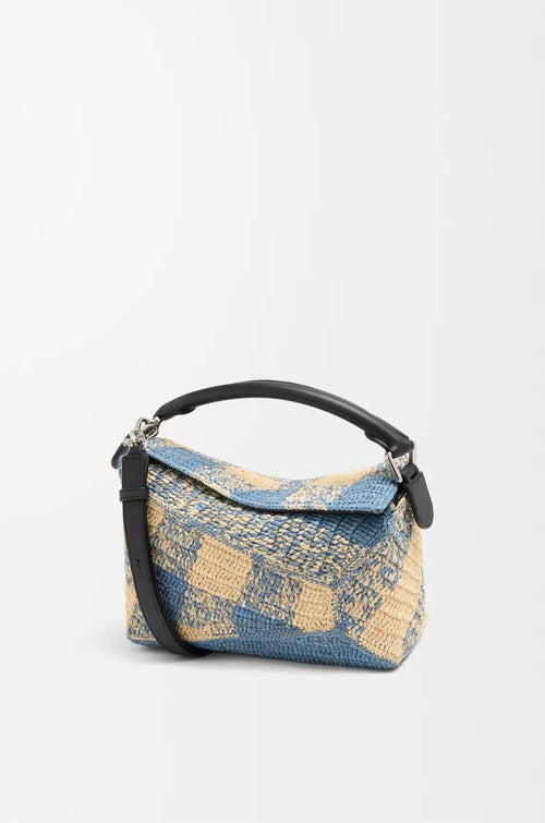 LOEWE Small Puzzle Edge Bag in Raffia and Calfskin | 羅意威 草編袋 (藍色) - LondonKelly 英國名牌代購