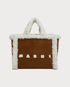 MARNI Brown Suede Handbag with White Shearling Trim(Brown) - LONDONKELLY 英国名牌代购