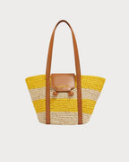 MARNI Small Yellow Stripe Raffia - Effect Trunkaroo Beach Bag | 玛尼 草编袋 (啡色) - LondonKelly 英国名牌代购