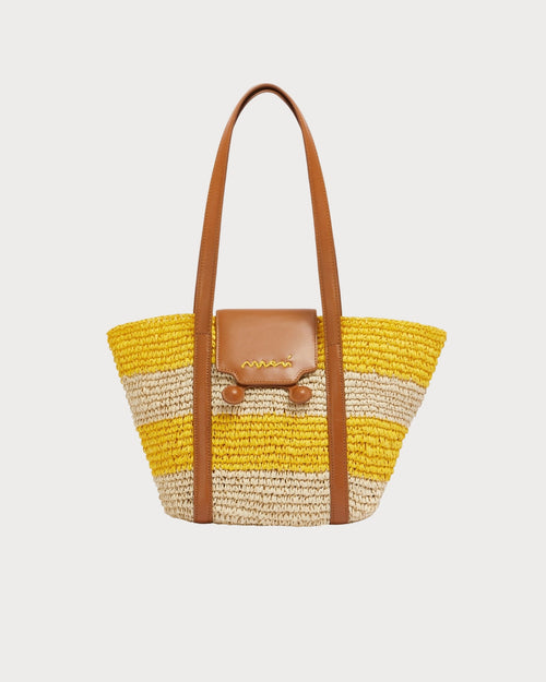 MARNI Small Yellow Stripe Raffia - Effect Trunkaroo Beach Bag | 瑪尼 草編袋 (啡色) - LondonKelly 英國名牌代購