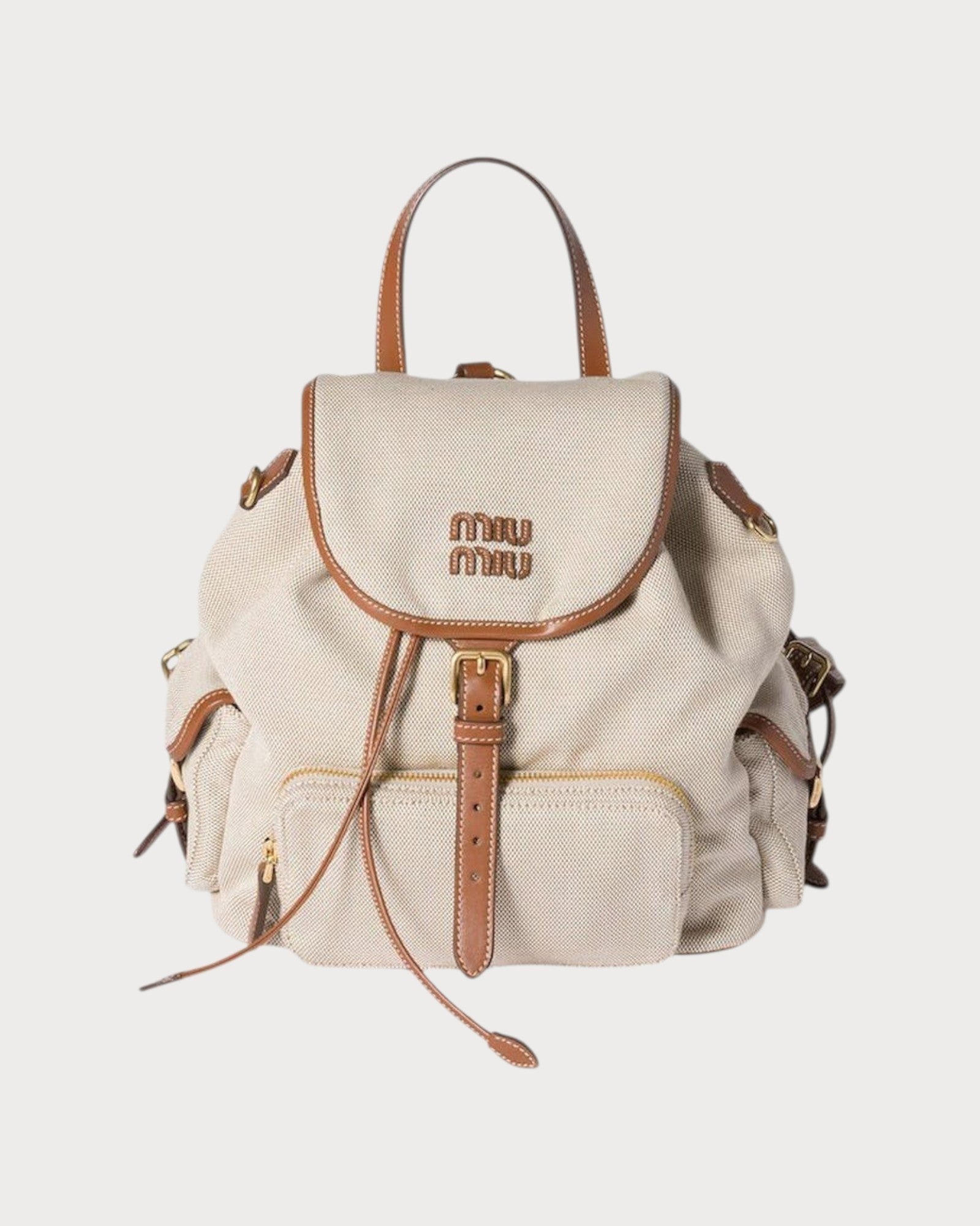 繆繆 Canvas Backpack 皮革背囊(米色) | LONDONKELLY – LONDONKELLY