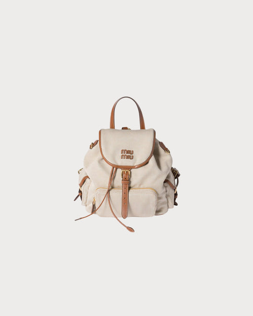 MIU MIU Canvas and Leather Backpack Beige | 繆繆 帆布皮革後背包 (米色) - LondonKelly 英國名牌代購