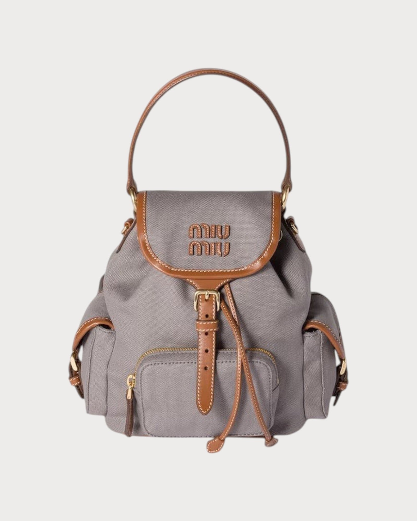 繆繆 Canvas Backpack 皮革背囊(中碼/鋁色) | LONDONKELLY