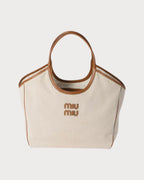 MIU MIU Ivy Canvas and Leather Tote Bag Large | 缪缪 手提袋 (大码/多色) - LONDONKELLY 英国名牌代购