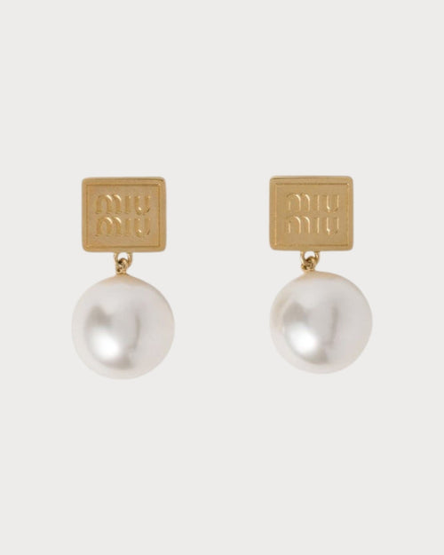 MIU MIU Metal and Synthetic Pearl Earrings | 缪缪 珍珠耳环 (金色) - LONDONKELLY 英国名牌代购