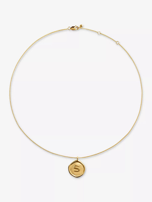 MONICA VINADER Initial S Stamp 18ct Yellow Gold Vermeil Necklace | 颈链 (金色) - LondonKelly 英国名牌代购