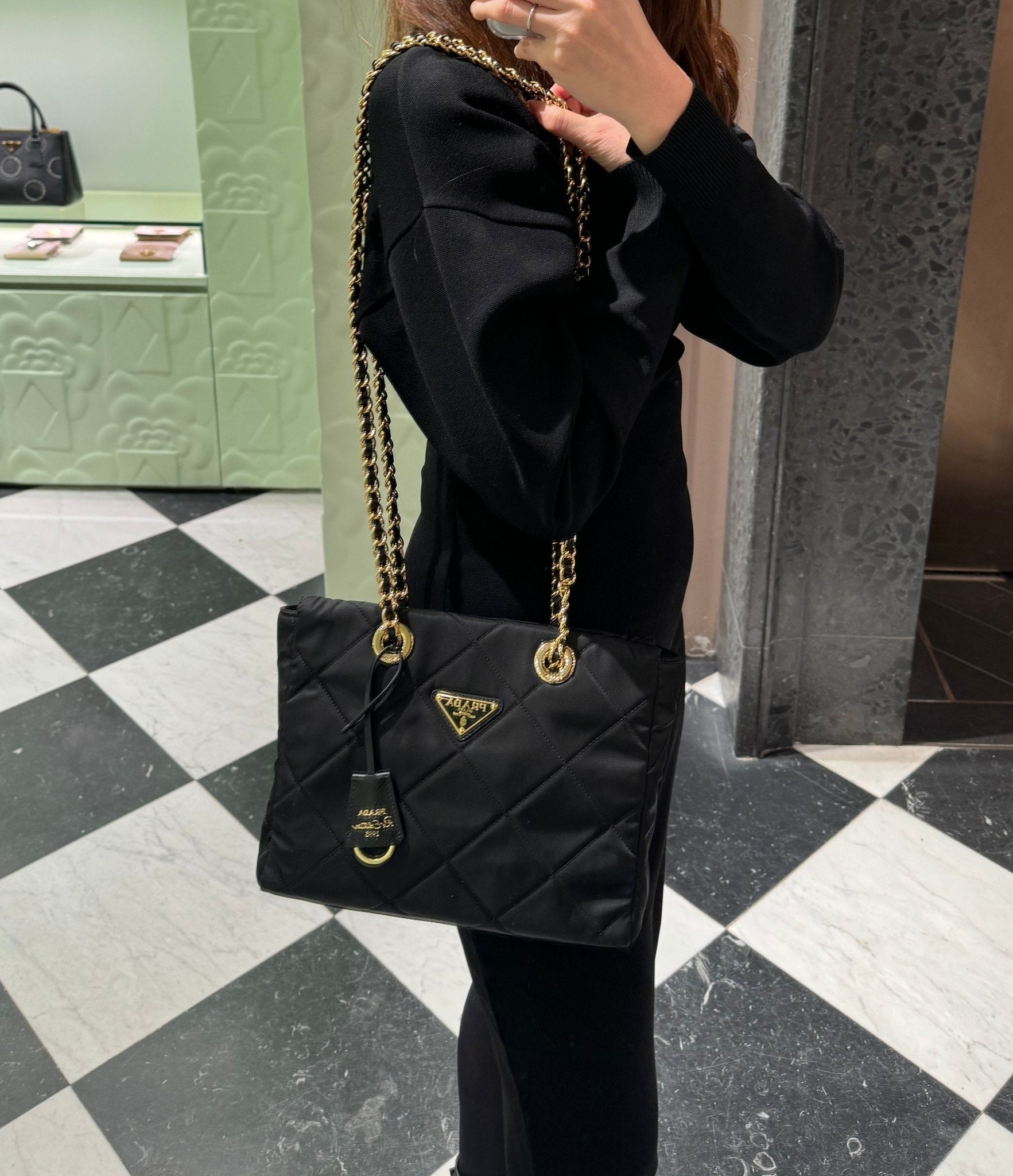 Prada nylon tote bag black online