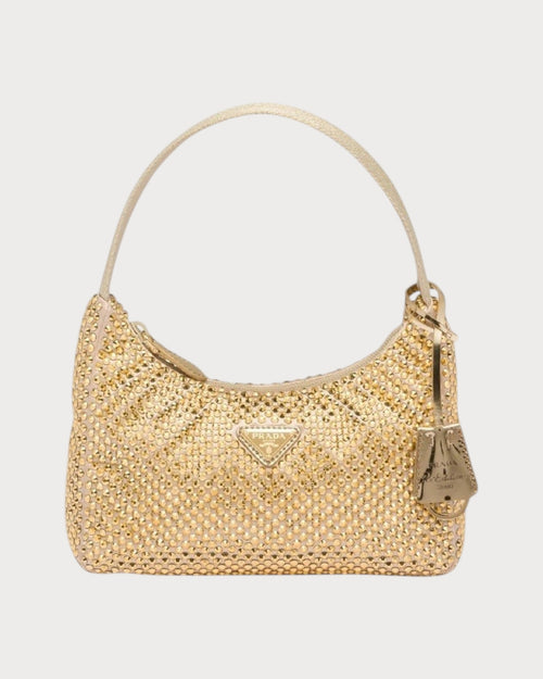 PRADA Satin Mini Hobo Bag with Crystals | 普拉达 手袋 (Gold)