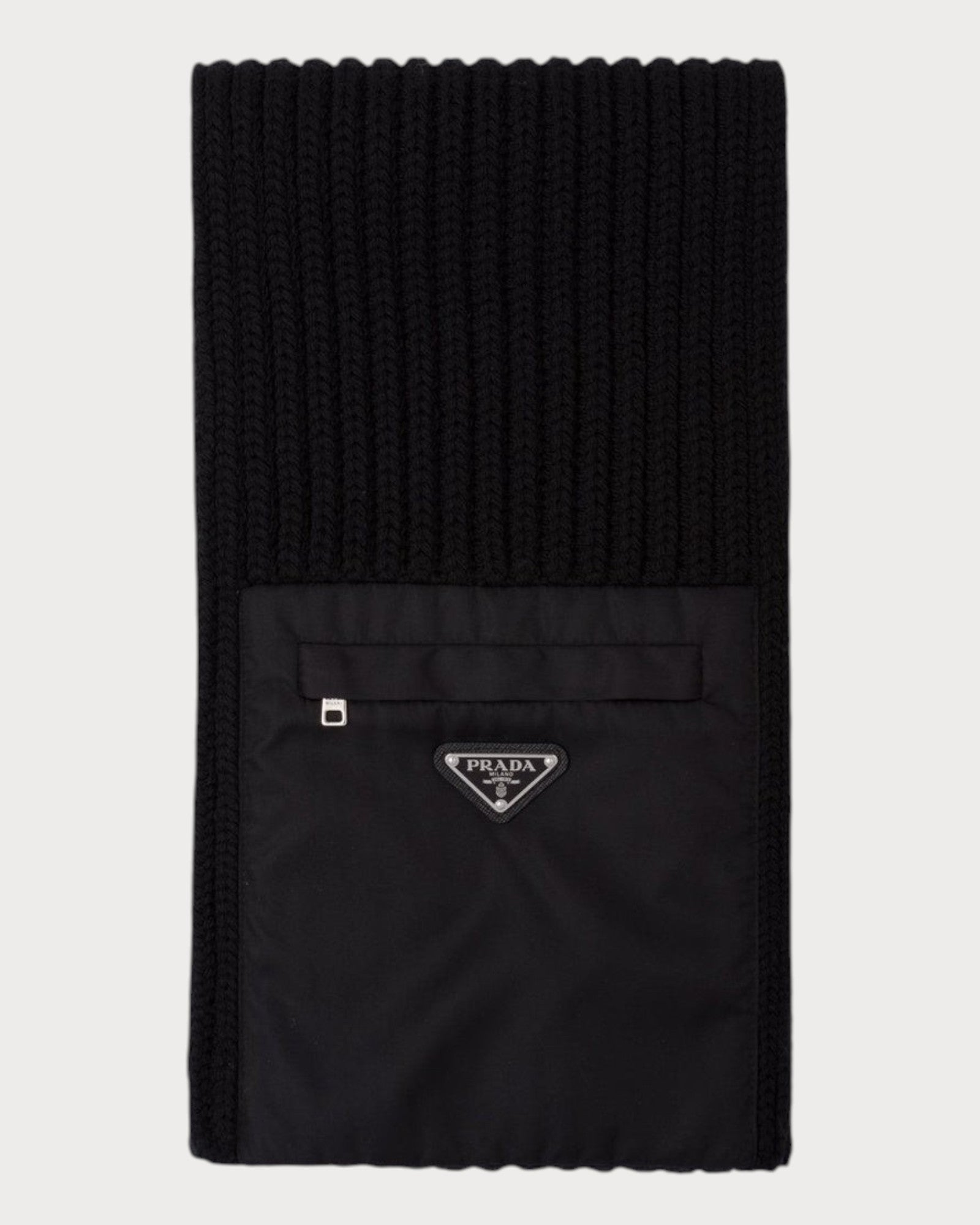 PRADA UMS354 Men's Re-Nylon Gabardine and Wool Scarf(Black