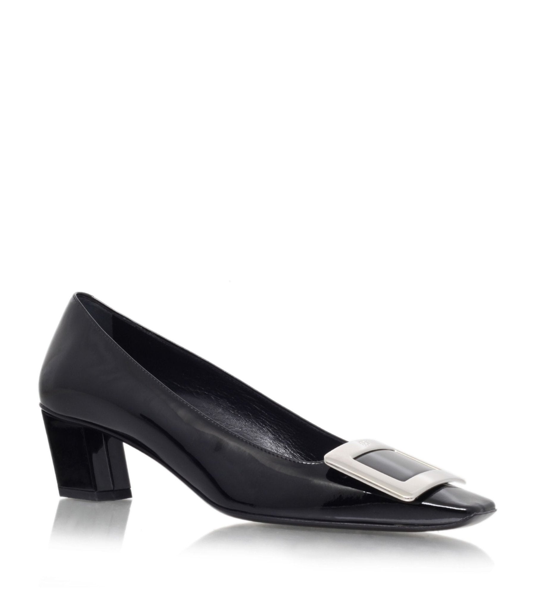 ROGER VIVIER Patent Belle Vivier Metal Buckle Pumps RV high