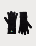 VIVIENNE WESTWOOD Logo - Embroidered Ribbed Wool Gloves | 西太后 羊毛手套 (黑色) - LondonKelly 英国名牌代购