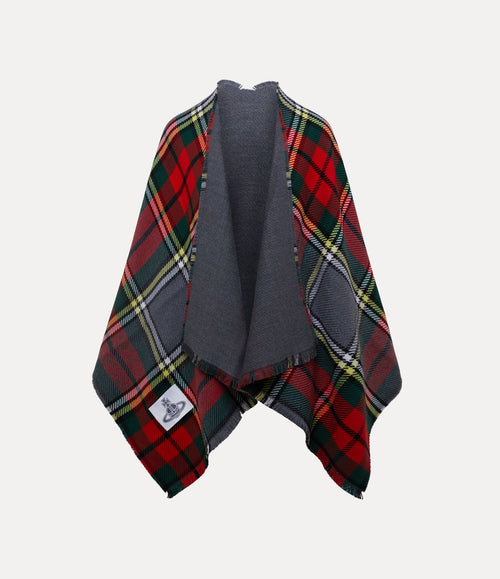 VIVIENNE WESTWOOD Reversible Tartan Wool Poncho | 西太后 雙面格紋羊毛披肩 (紅色) - LondonKelly 英國名牌代購
