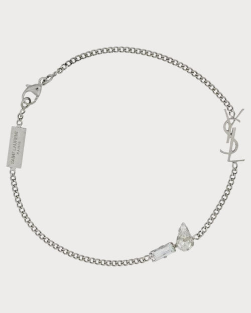 YSL SAINT LAURENT Cassandre Charm Bracelet In Metal And Rhinestone | 圣罗兰 手链 (银色) - LONDONKELLY 英国名牌代购