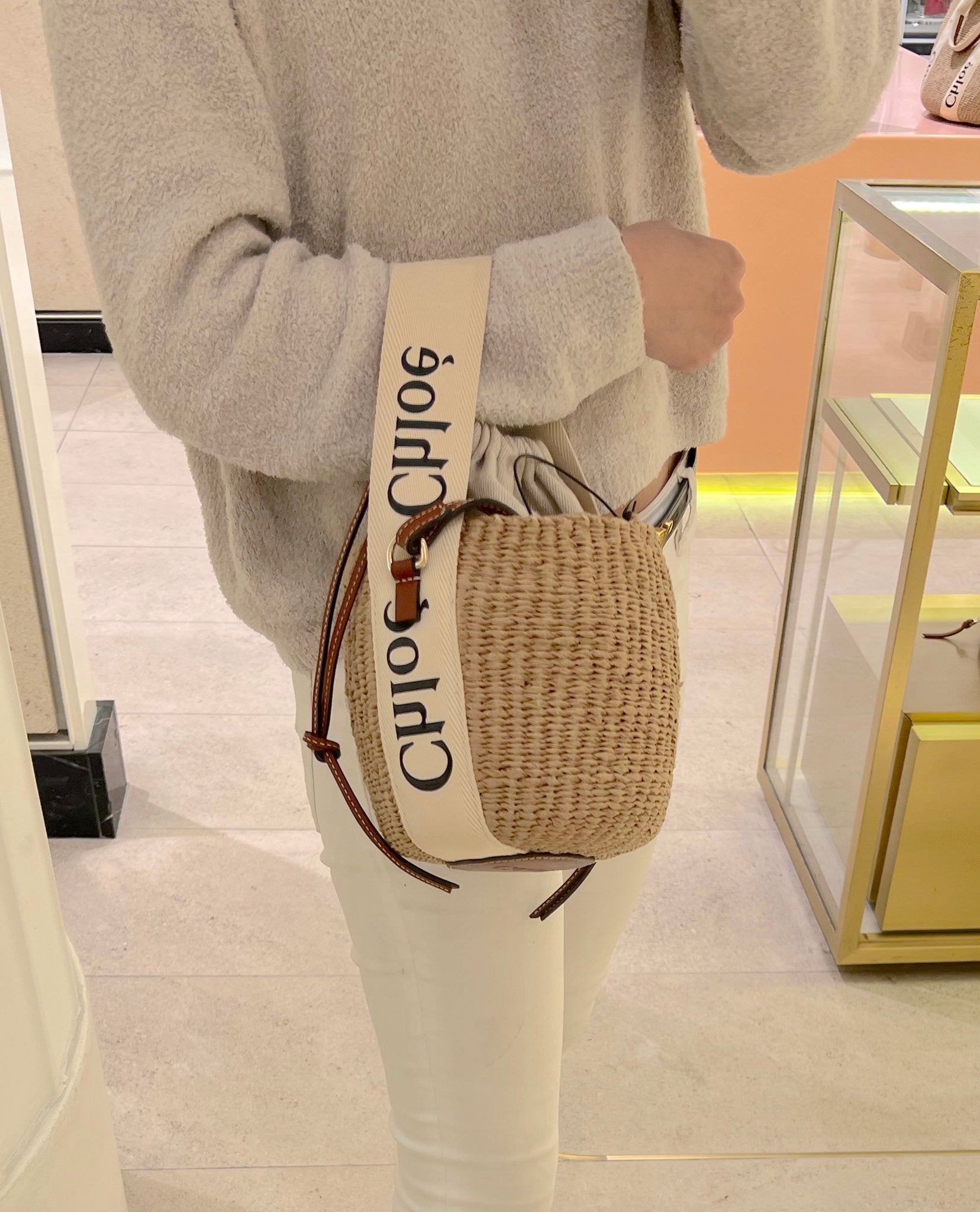 CHLOE Small Woody Basket Chloe straw bag white LondonKelly