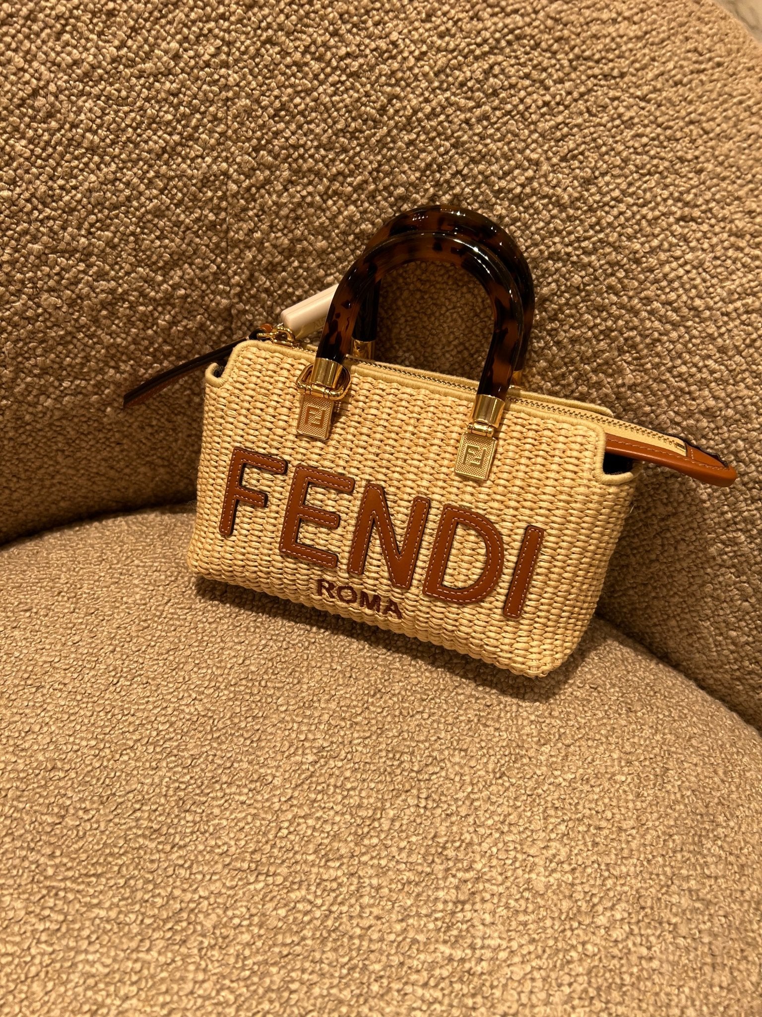 FENDI Raffia By The Way Mini Boston Bag Fendi straw bag mini brown LondonKelly