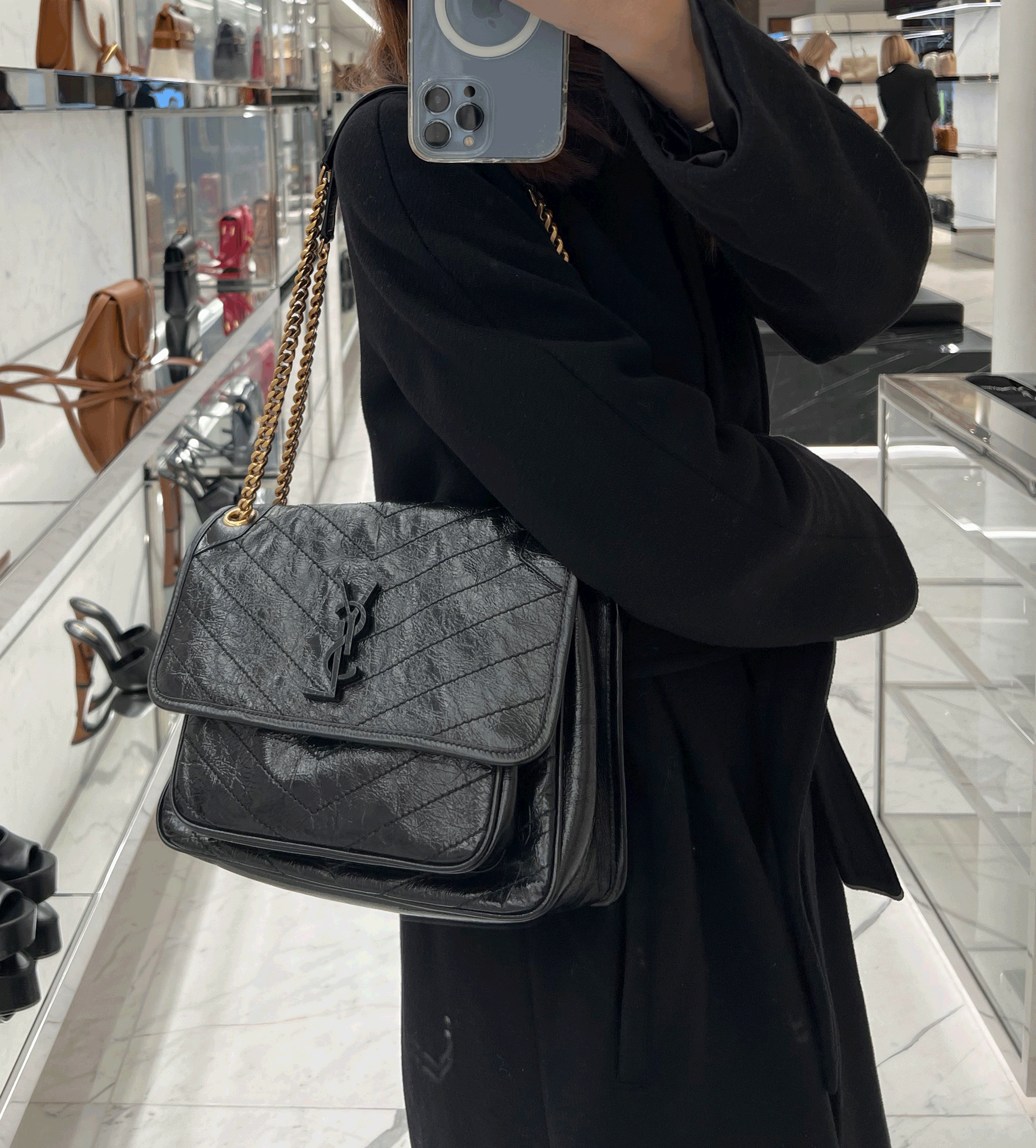 YSL SAINT LAURENT Niki Medium Chain Bag Saint Laurent Handbag Black LondonKelly