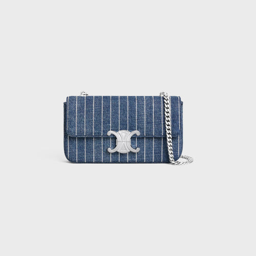 CELINE Chain Shoulder Bag Claude in Striped Denim | 賽琳 手袋 (藍色)