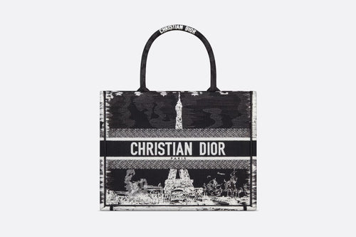 CHRISTIAN DIOR Medium Dior Book Tote Paris Embroidery | 迪奧 手提袋 (中碼/Black)